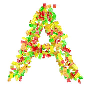 The letter A is made up of children's blocks. Isolated render on a white background