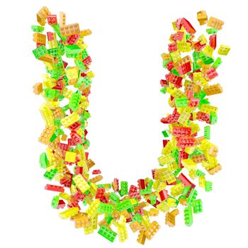 The letter U is made up of children's blocks. Isolated render on a white background