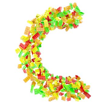 The letter C is made up of children's blocks. Isolated render on a white background