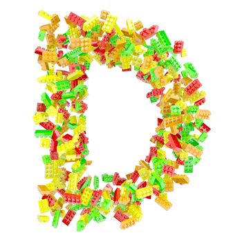 The letter D is made up of children's blocks. Isolated render on a white background