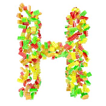 The letter F is made up of children's blocks. Isolated render on a white background