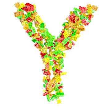 The letter Y is made up of children's blocks. Isolated render on a white background