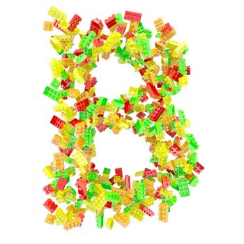 The letter B is made up of children's blocks. Isolated render on a white background
