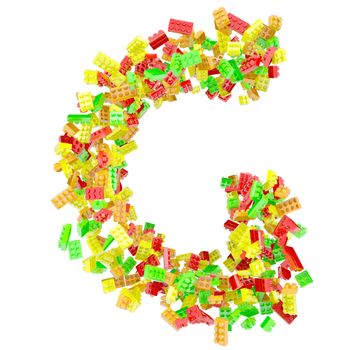 The letter G is made up of children's blocks. Isolated render on a white background