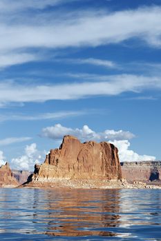 cliffs reflected in the smooth water of the lake Powell