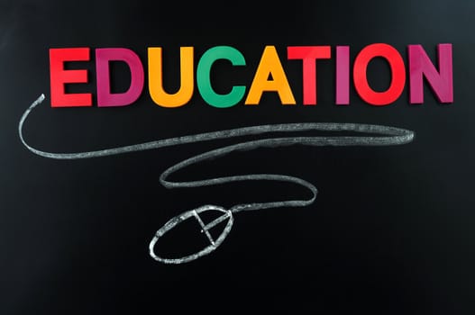 E-learning concept made of colorful letters on a blackboard