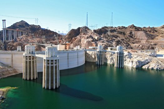 Water intake towers at Hoover dam Arizona and Nevada border, USA