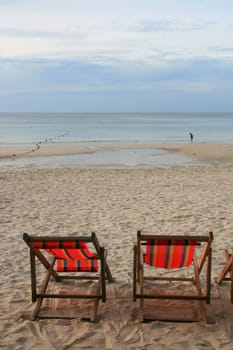 Beach Chair in Summer at Samui Island in Thailand