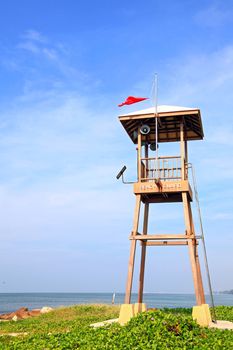 beach guard tower on Rayong beach in Thailand, vertical