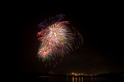 Multi-Color Fireworks on Dark Sky on