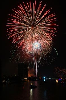 big beautiful firework over Chaophraya river Bangkok on Father's day,Bangkok Thailand