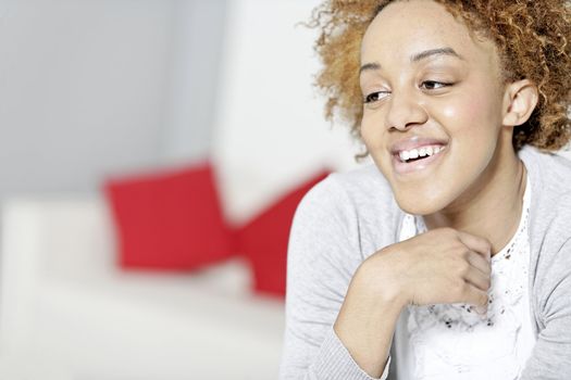 Attractive black woman  relaxing in living room