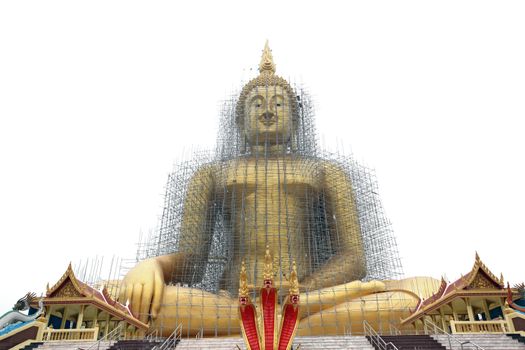 biggest golden buddha statue image outdoor in Temple Thailand