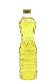 Bottle of vegetable oil on a white background