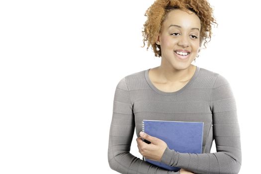 beautiful young business woman holding blue folders