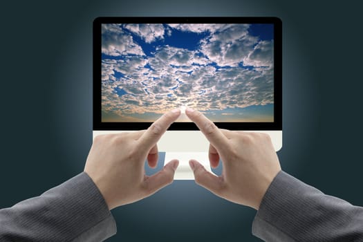 business mand touch at Computer Monitor with cloud computing Concept