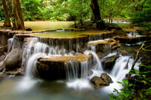 Huay Mae Khamin Sixth Level, Paradise Waterfall located in deep forest of Thailand