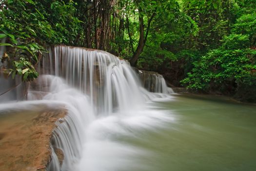 Huay Mae Khamin Waterfall Third Level, Paradise waterfall in Tropical rain forest of Thailand