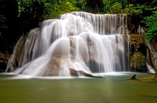 Huay Mae Khamin tropical Waterfall, Paradise waterfall in deep jungle of Thailand