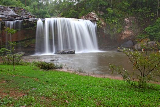landscpae of tropical rainforest waterfall in jungle of Thailand