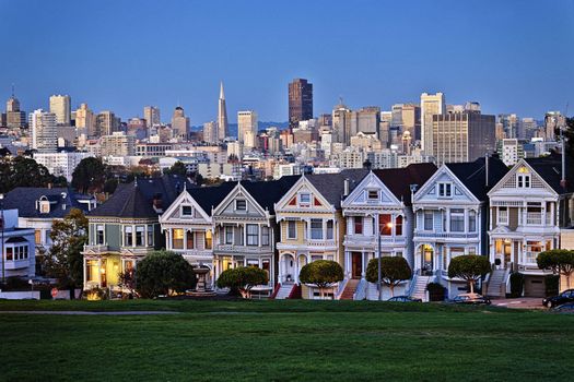 Alamo Square at twilight, San Francisco. 