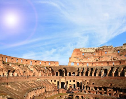 architecture of colosseum or coloseum at Rome Italy with Sunny Sky