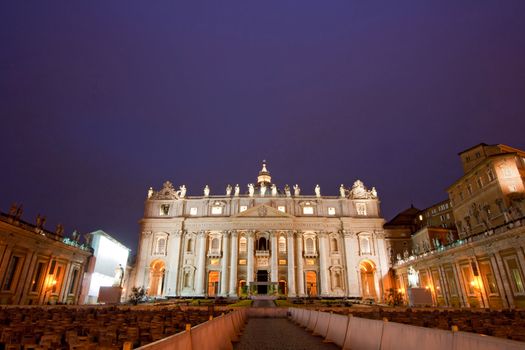 Basilica di San Pietro Vatican Cathedral, Rome Italy at dusk