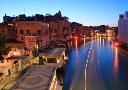 Light Train of Passenger ship at Grand canel from Accedemia bridgr at dusk,Venice Italy