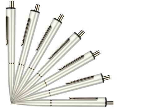 Fan of pens isolated on a white background
