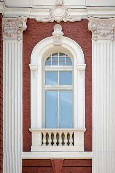 A vertical window with columns. Architectural detail of the National Theatre in Sofia, Bulgaria