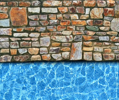 irregular stone pavement with pool background