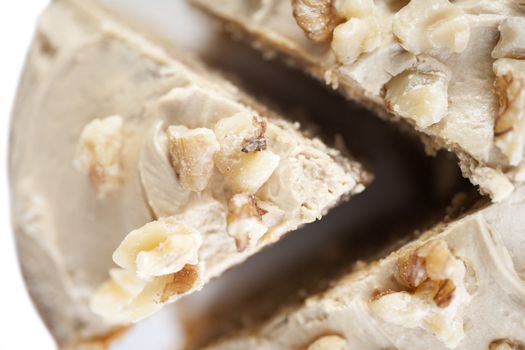 Sliced coffee cake ready for serving