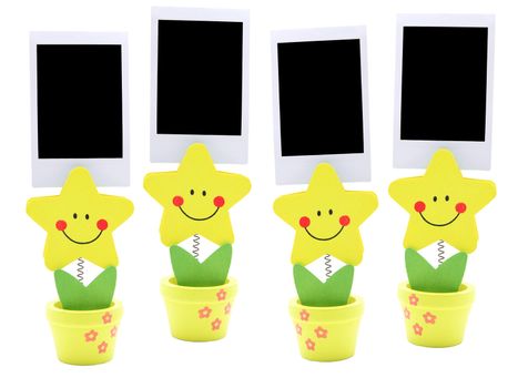isolated four blank instant photo frame on holder in star shape