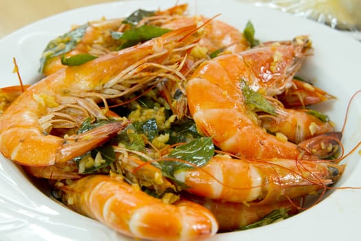 Cooked Prawns with Shell with Garlic and Curry Leaves Asian Dish