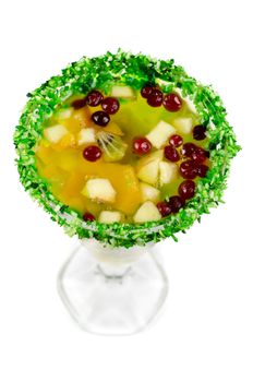 fruit jelly dessert with apple, kiwi, berry and orange