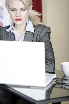 Attractive woman working on her laptop catching up after a long day.