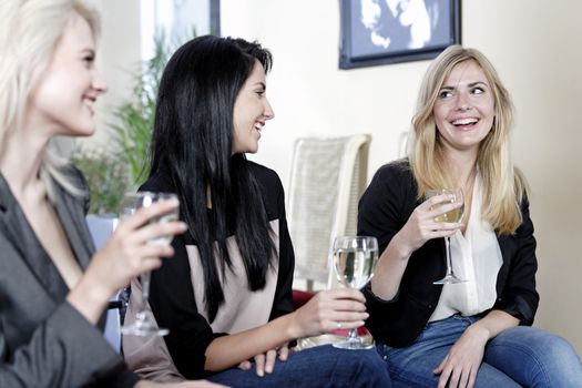 female friends enjoying a drink together at a wine bar.