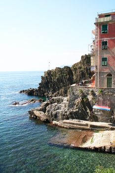 Italy. Cinque Terre. Riomaggiore village. Coastline 
