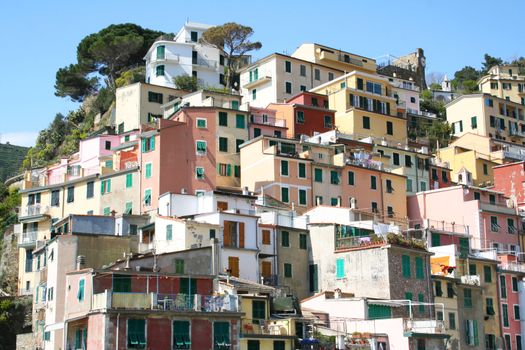 Italy. Cinque Terre. Colorful houses of Riomaggiore village 