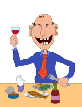 Cheerful bald man speaks a toast to your health :)