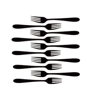 Silhouette of forks isolated on white background