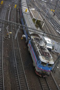 Train in movement at the Railroad station