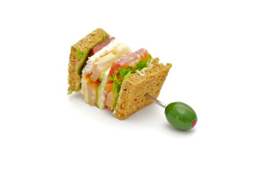 Snack of Classical BLT Club Sandwich isolated on white background