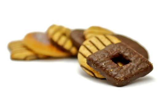 Shortcakes with chocolate glaze isolated on white background