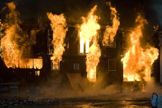 Apartment building on Fire at Night time