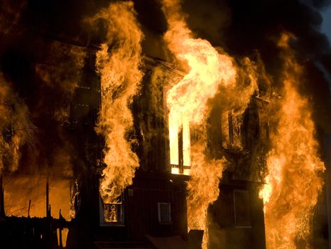 Apartment building on Fire at Night time