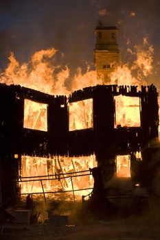 Apartment building on Fire at Night time