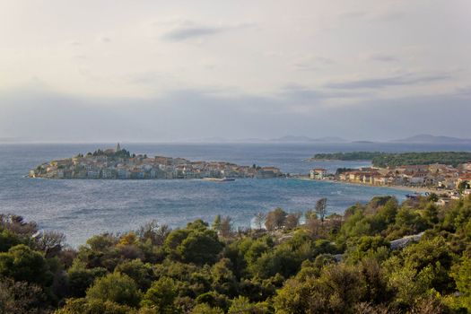 Adriatic town of Primosten peninsula panorama, Dalmatia, Croatia