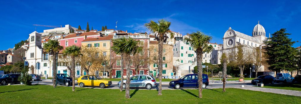 Town of Sibenik colorful panorama with St James cathedral - UNESCO world heritage site, Dalmatia, Croatia