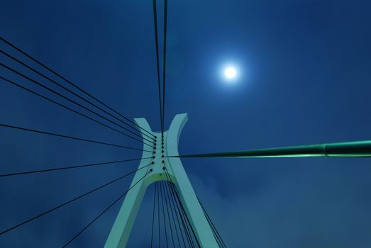 full moon and suspension bridge elements on the night city sky